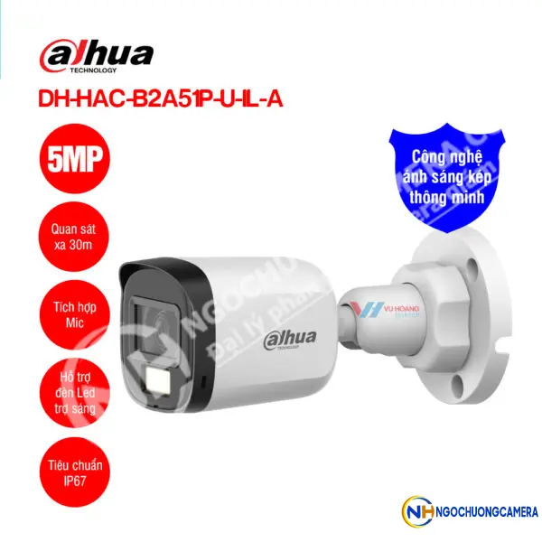 Camera HDCVI Full Color ánh sáng kép 5MP Dahua DH-HAC-B2A51P-U-IL-A
