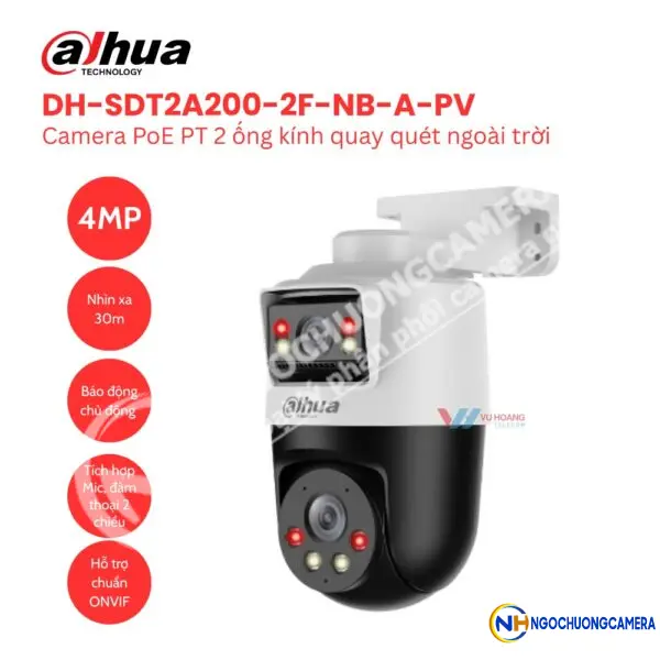 Camera IP PoE PT 2 ống kính 4MP DAHUA DH-SDT2A200-2F-NB-A-PV
