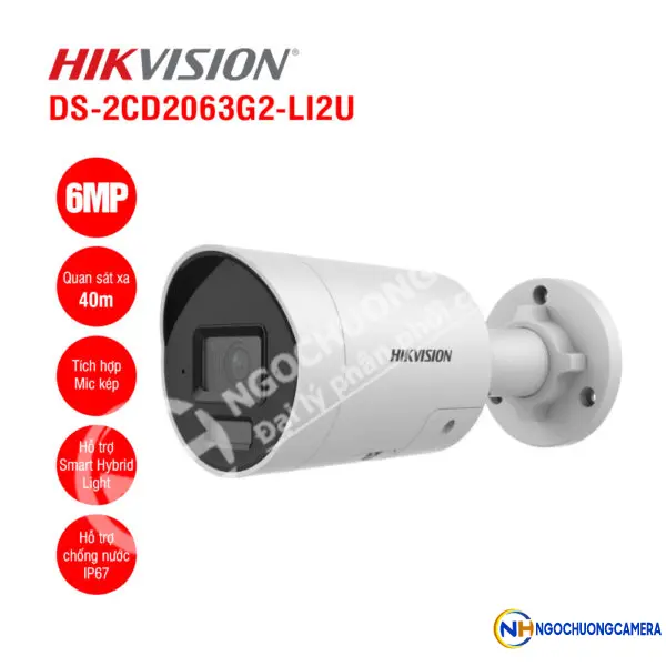 Camera IP thân trụ 6MP Hikvision DS-2CD2063G2-LI2U