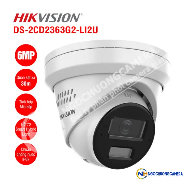 Camera IP Turret 6MP Hikvision DS-2CD2363G2-LI2U