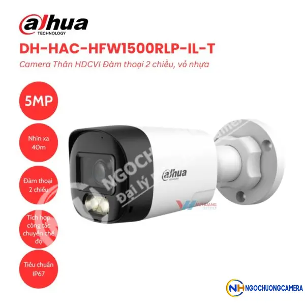 Camera Thân HDCVI Đàm thoại 2 chiều 5MP Dahua DH-HAC-HFW1500RLP-IL-T