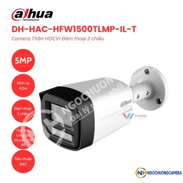 Camera Thân HDCVI Đàm thoại 2 chiều 5MP Dahua DH-HAC-HFW1500TLMP-IL-T
