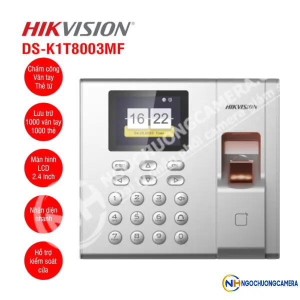 Máy chấm công vân tay và thẻ từ HIKVISION DS-K1T8003MF