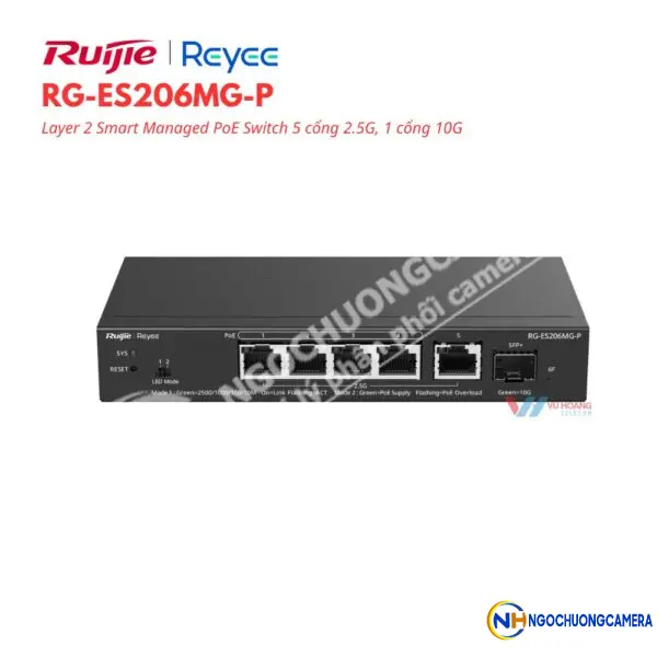 Smart Managed PoE Switch 5 cổng Reyee RG-ES206MG-P